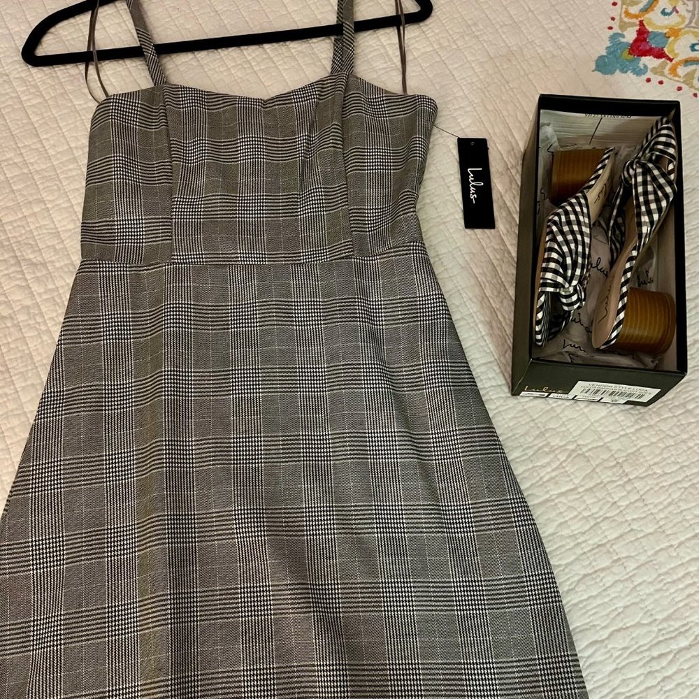 NWT Lulu Houndstooth Pattern Mini Dress Size S & NWT Lulu Gingham Heels Size 6